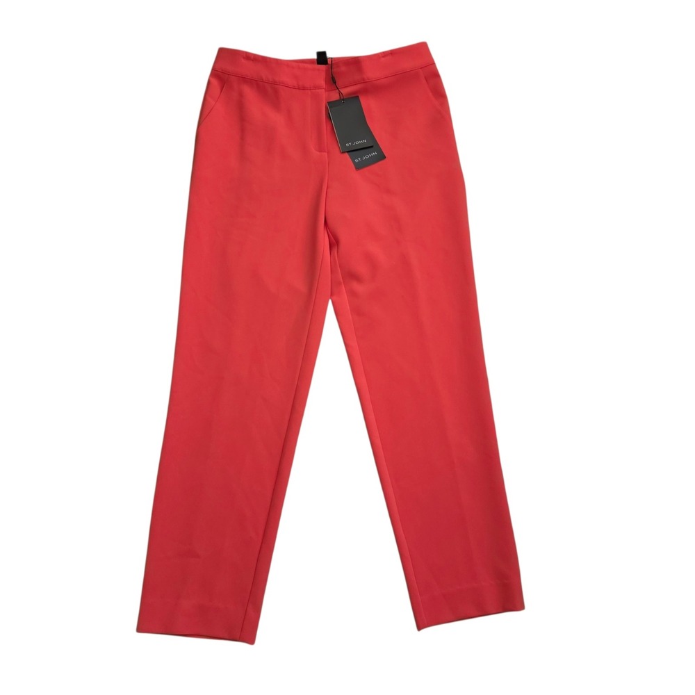 St‎ John Ankle Pants 8 Coral Straight Leg Trousers Luxury Careerwear